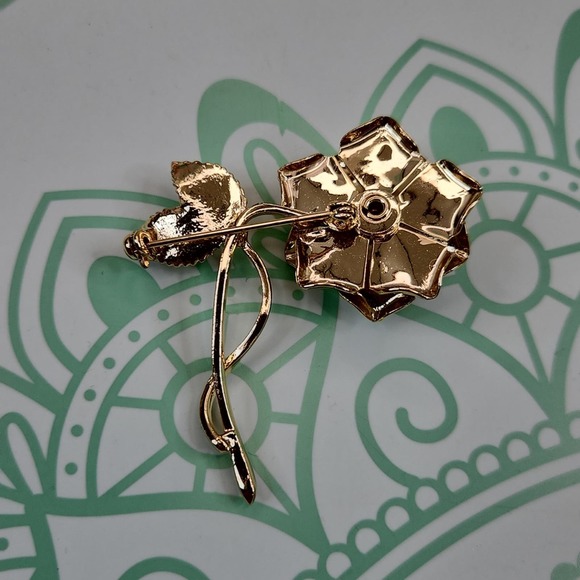 Vintage Rose Long Stem Open Flower Gold-tone Brooch Pin - Picture 3 of 3